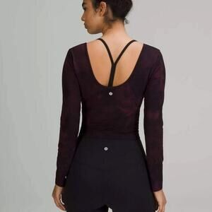 Lululemon Long Sleeve Crop Top Burgundy Black Tie Dye Size 12 Balletcore